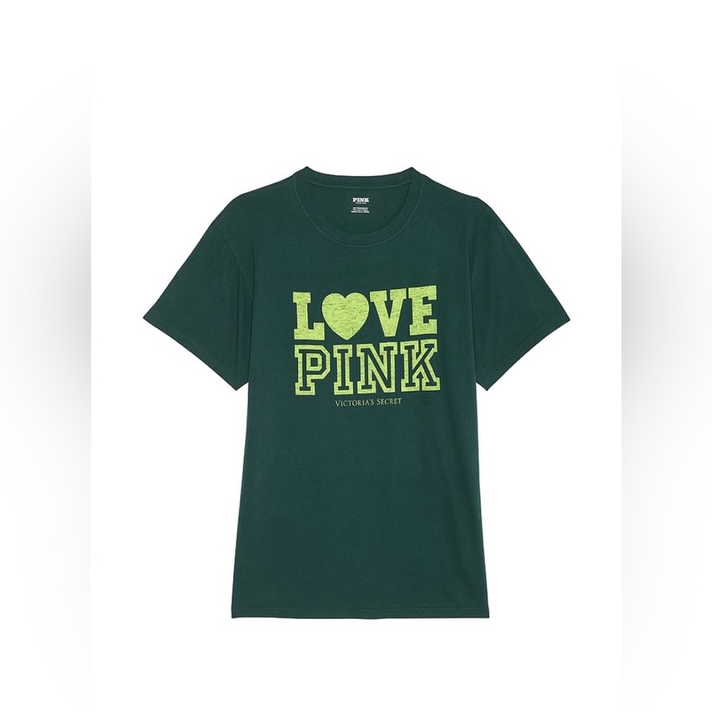 PINK Victoria’s Secret Limited Edition Campus Cotton Tee Deep Forest- NWT - Picture 3 of 3